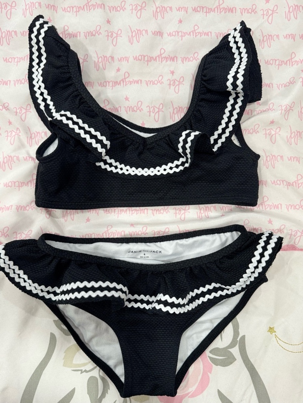 6, Janie and Jack Black and White Ruffle Two-Piece Swim Set